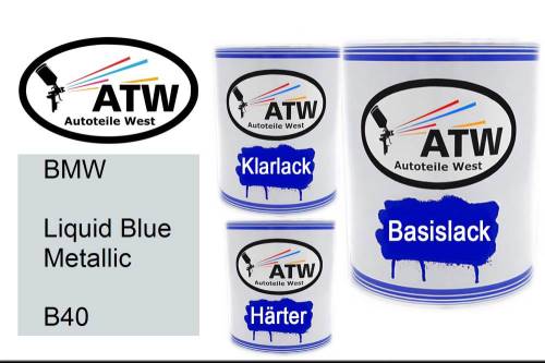 BMW, Liquid Blue Metallic, B40: 1L Lackdose + 1L Klarlack + 500ml Härter - Set, von ATW Autoteile West.